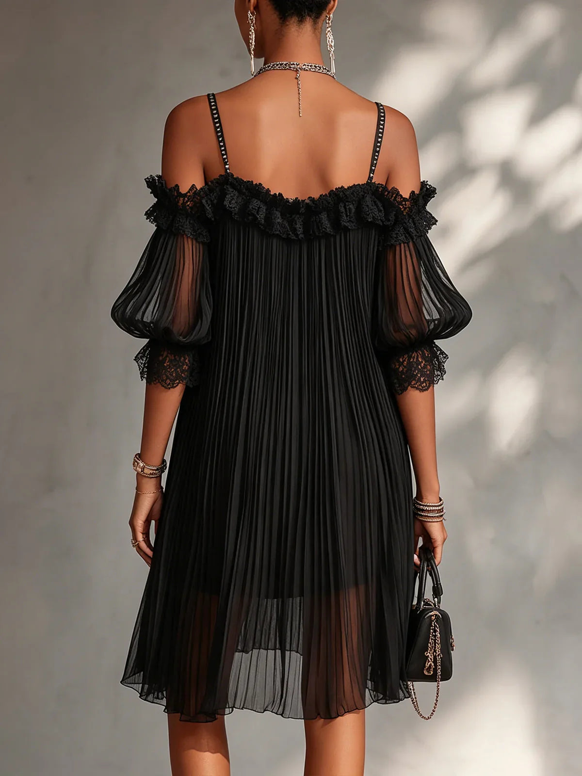 Lesie - Off-Shoulder Chiffon Mini Dress