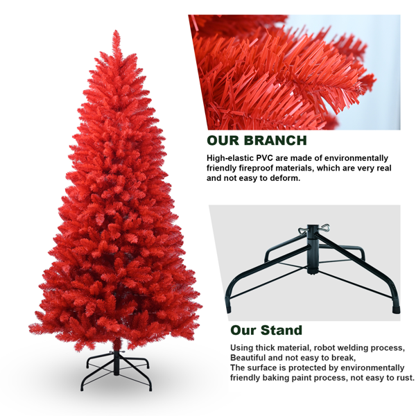Red Artificial Christmas Tree 5ft – 624 Mixed PVC Tips, Hinged Branches, Foldable Stand