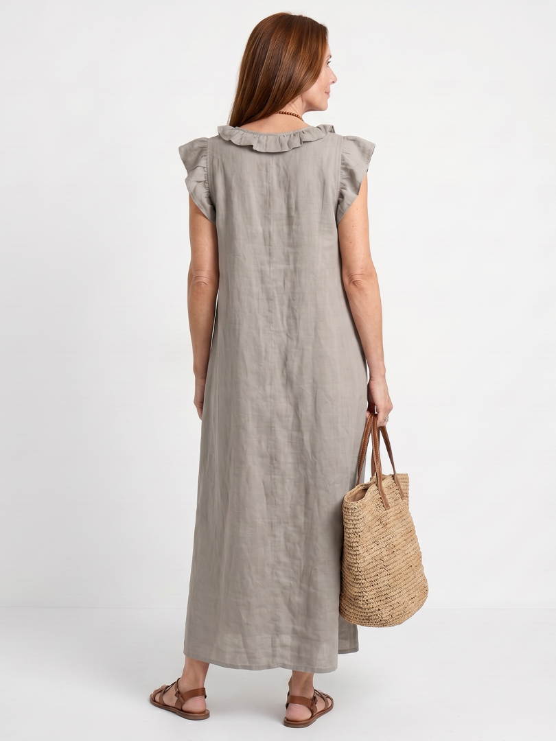 Women's Ruffle Trim V-Neck Sleeveless Midi Dress Blue Casual Beach
