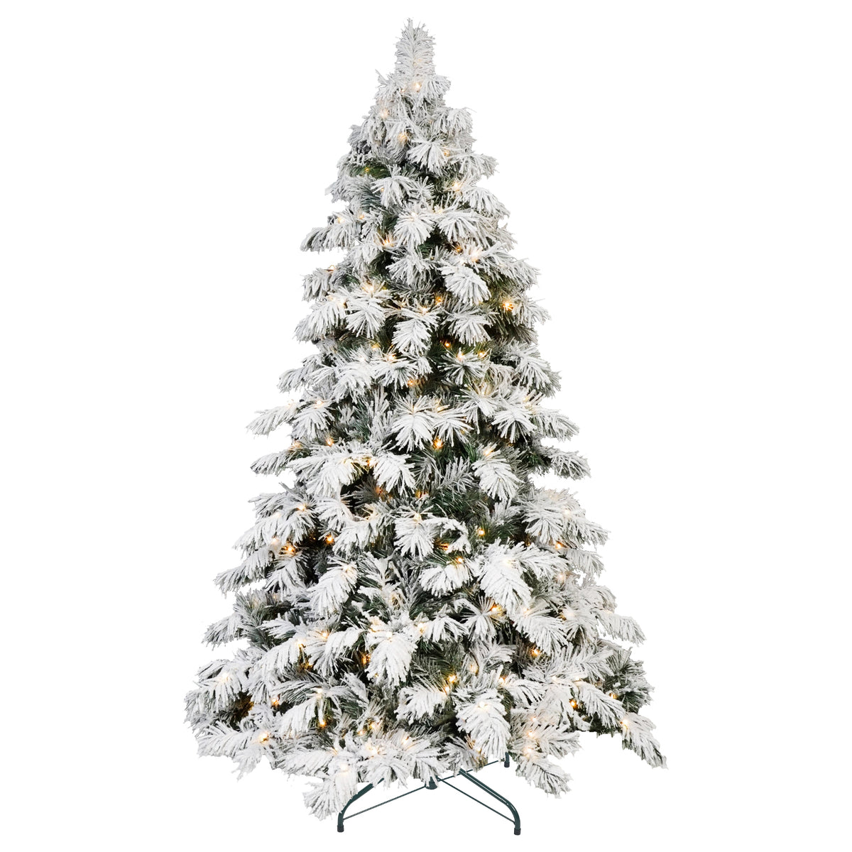 Pre-Lit Snow Flocked Christmas Tree 5ft, 6ft, 7ft, 8ft – Warm White LED, Hinged Branches