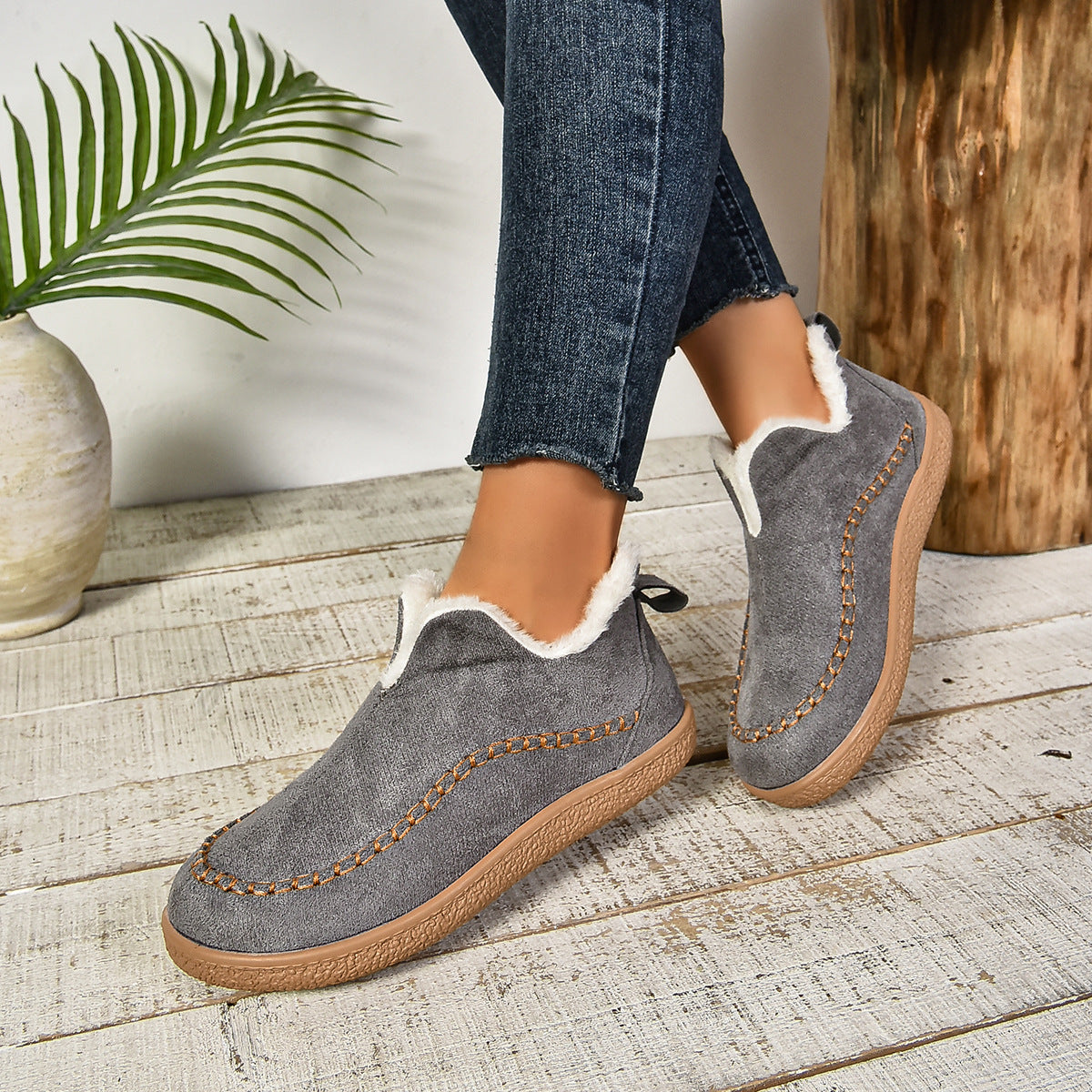 Sab™ | Warm Fur Lined Slip-On Ankle Boots with Anti-slip Thick Sole