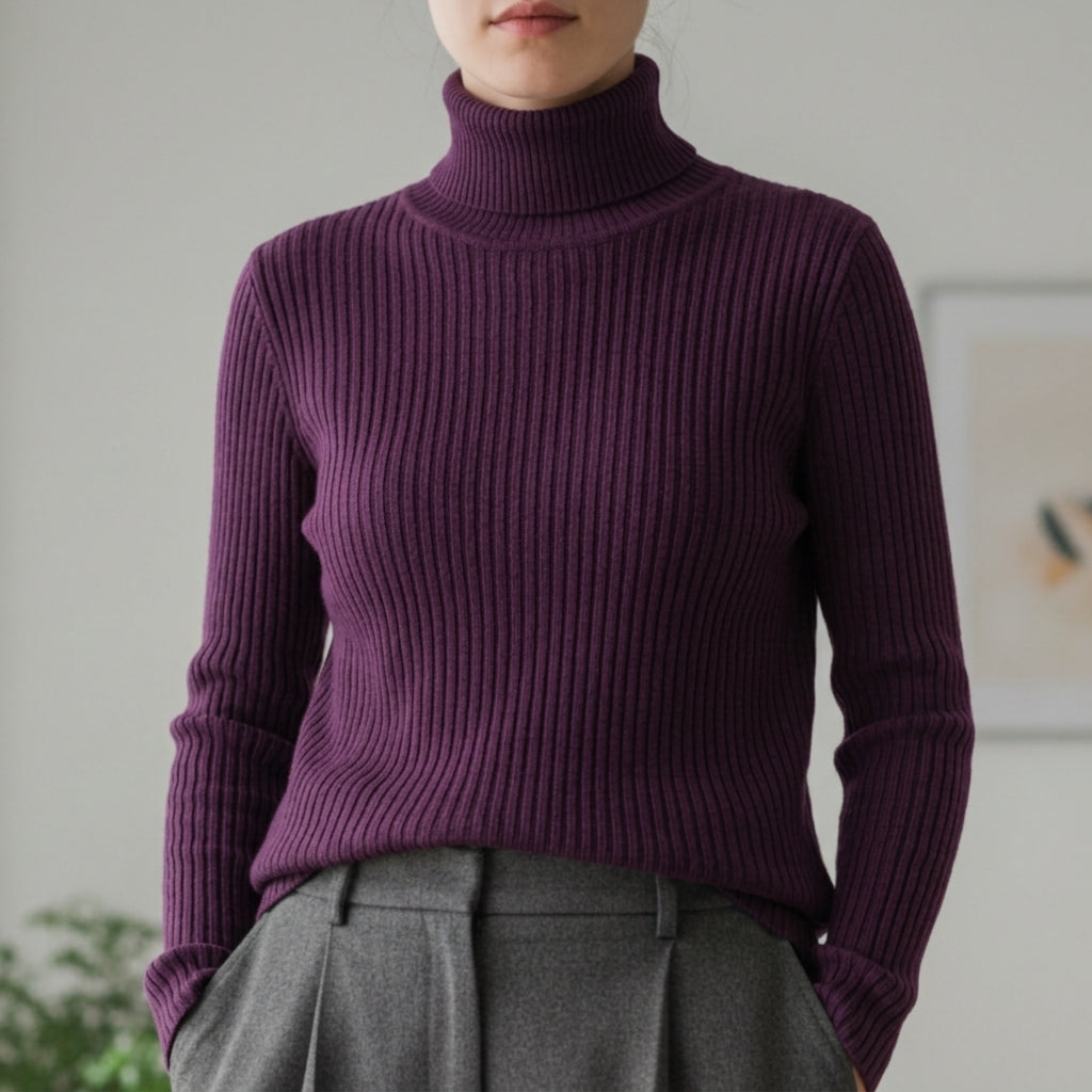 Refined ribbed turtleneck sweater with slim fit