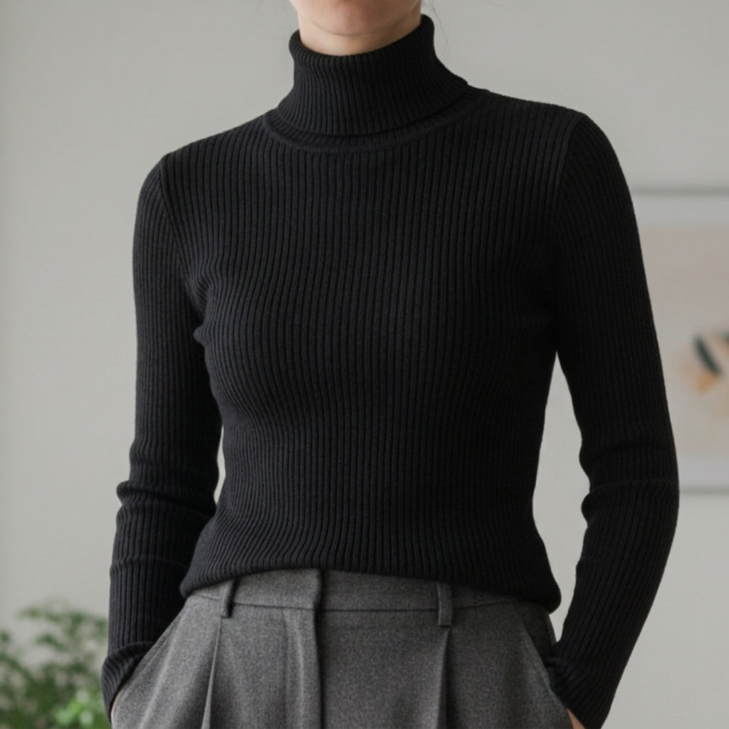 Refined ribbed turtleneck sweater with slim fit