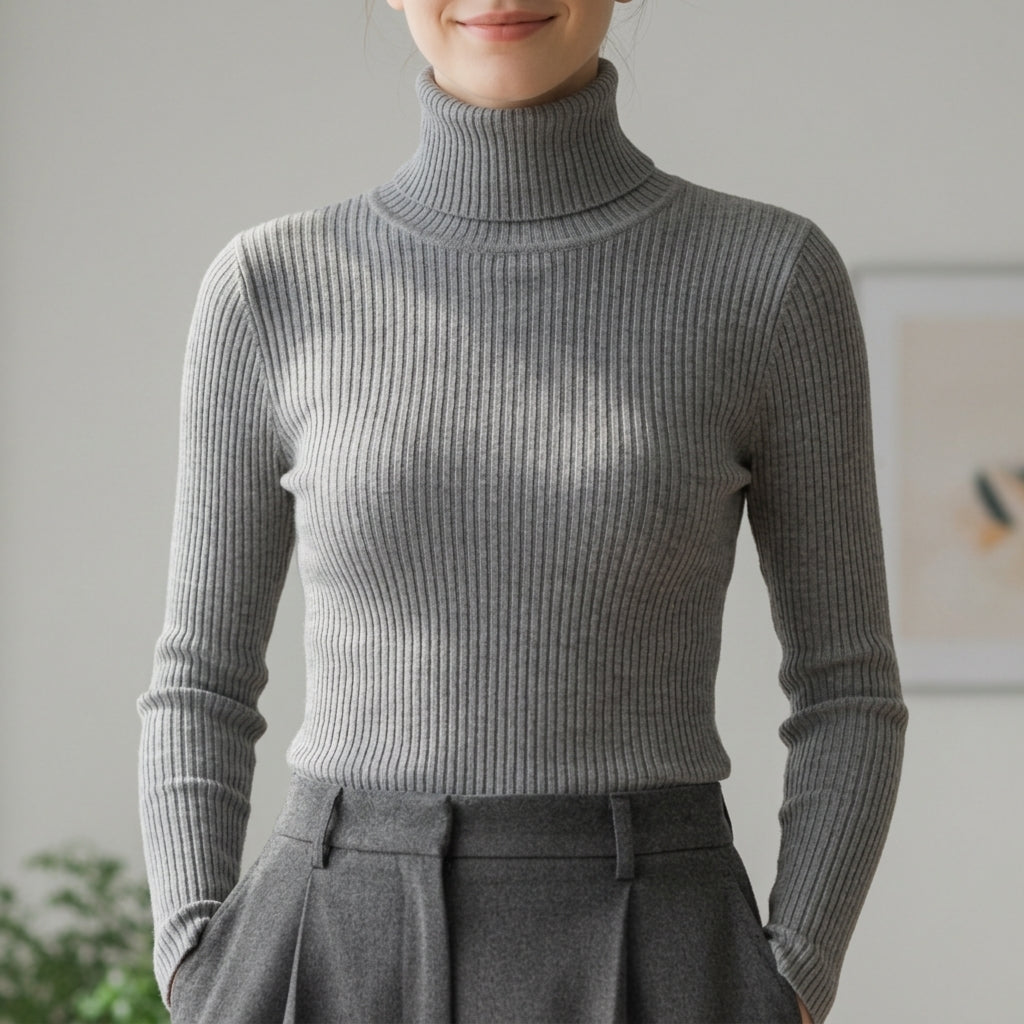 Refined ribbed turtleneck sweater with slim fit