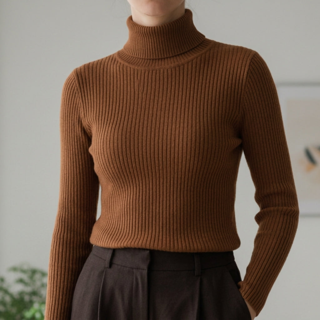 Refined ribbed turtleneck sweater with slim fit