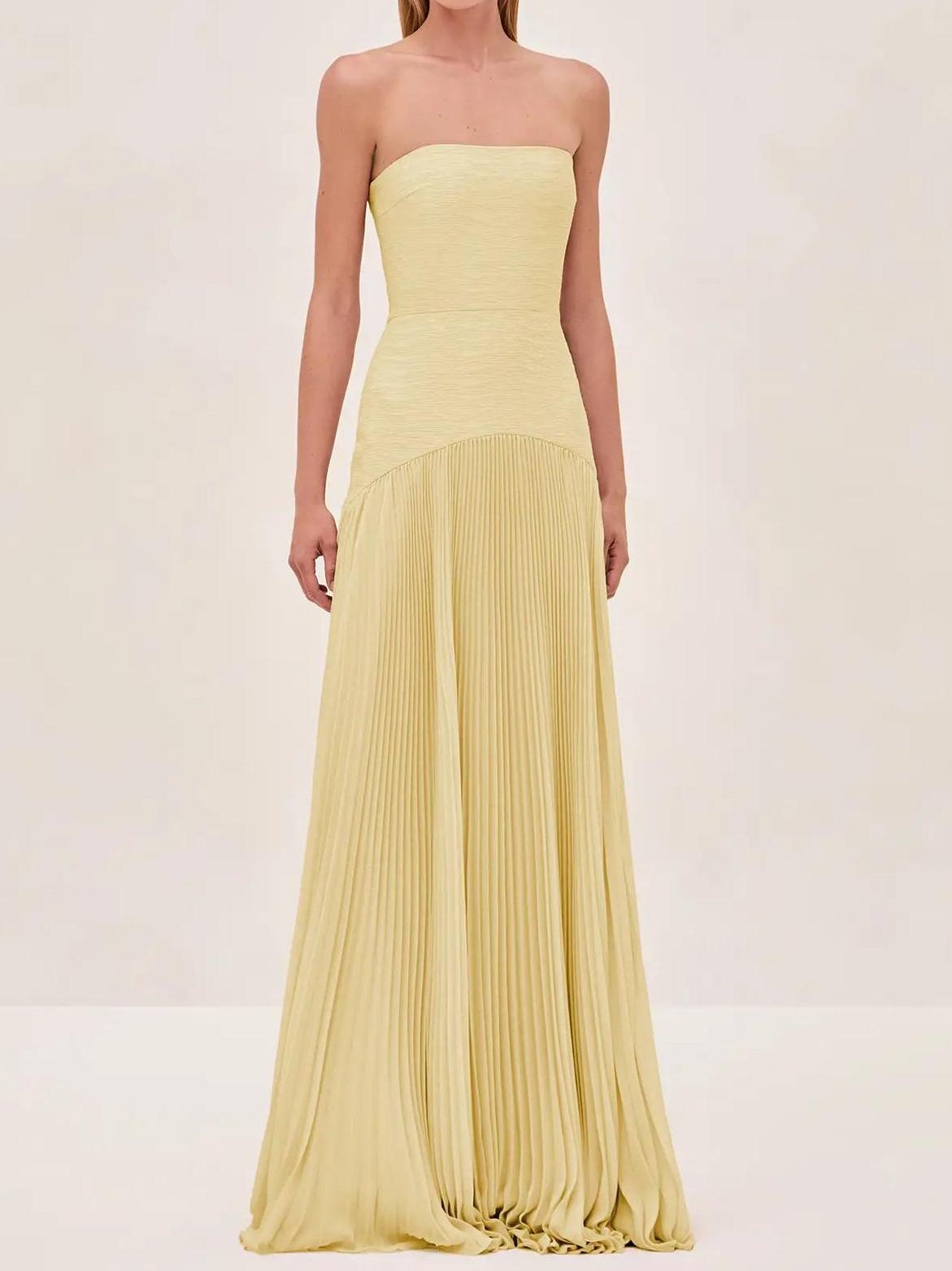 Sage | Women's Strapless Pleated Maxi Dress Formal Evening Gown