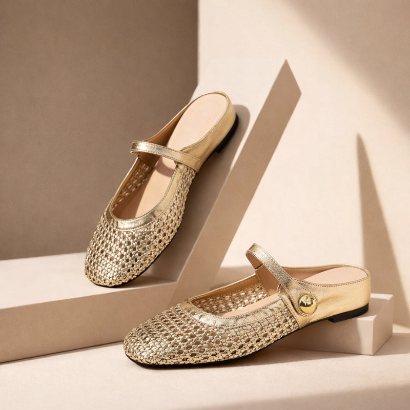 Goldie | Women's Mary Jane Mules Woven Flat Slip On Shoes