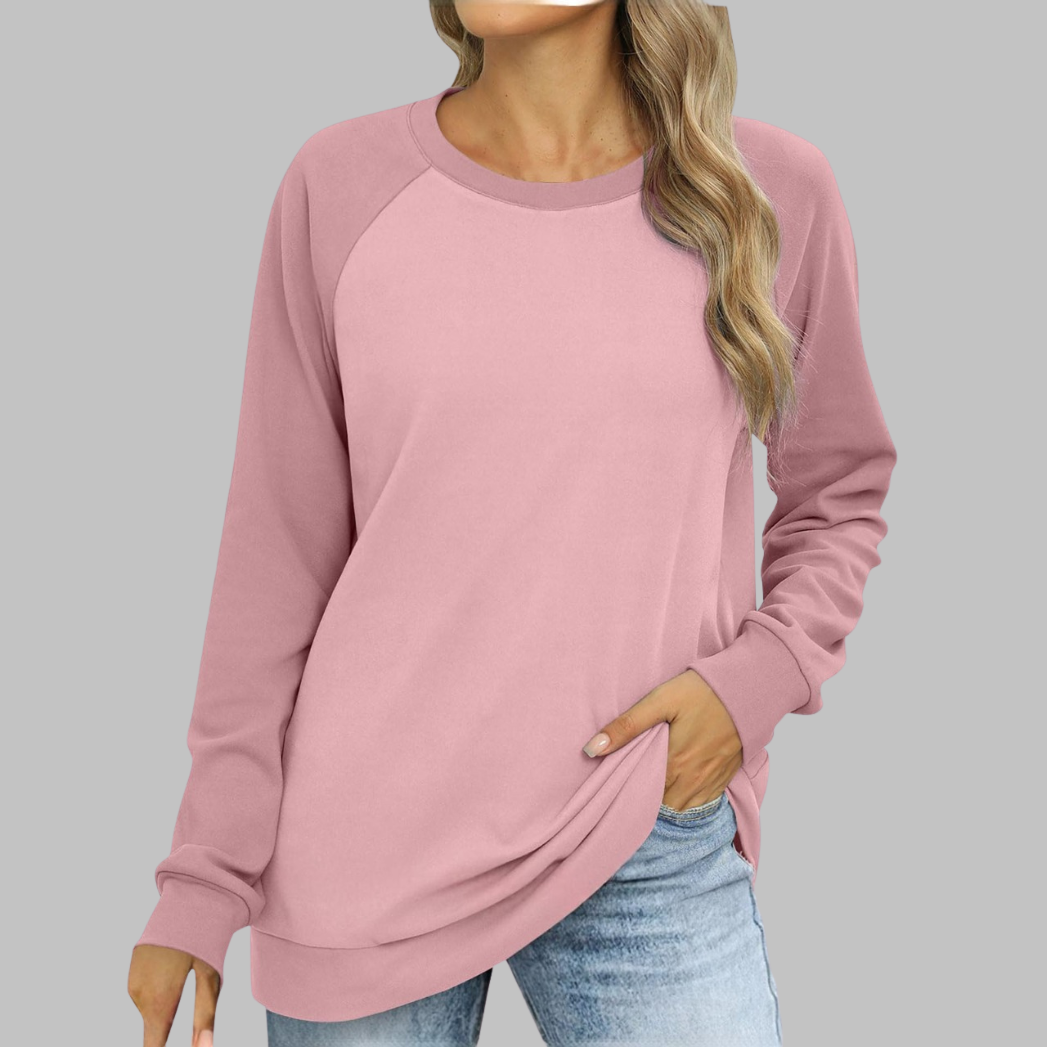 Effortless round neck long sleeve crewneck sweatshirt