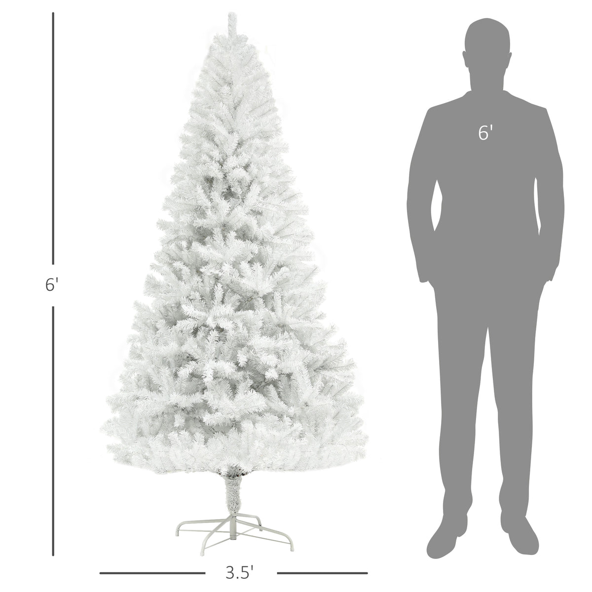 Unlit White Christmas Tree 6ft – 1000 Branch Tips, Auto-Open Hinged Branches, Steel Base