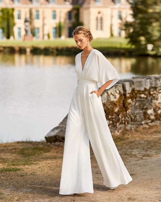 Rosie | Women's Wide Leg Jumpsuit V-Neck Batwing Sleeve Formal