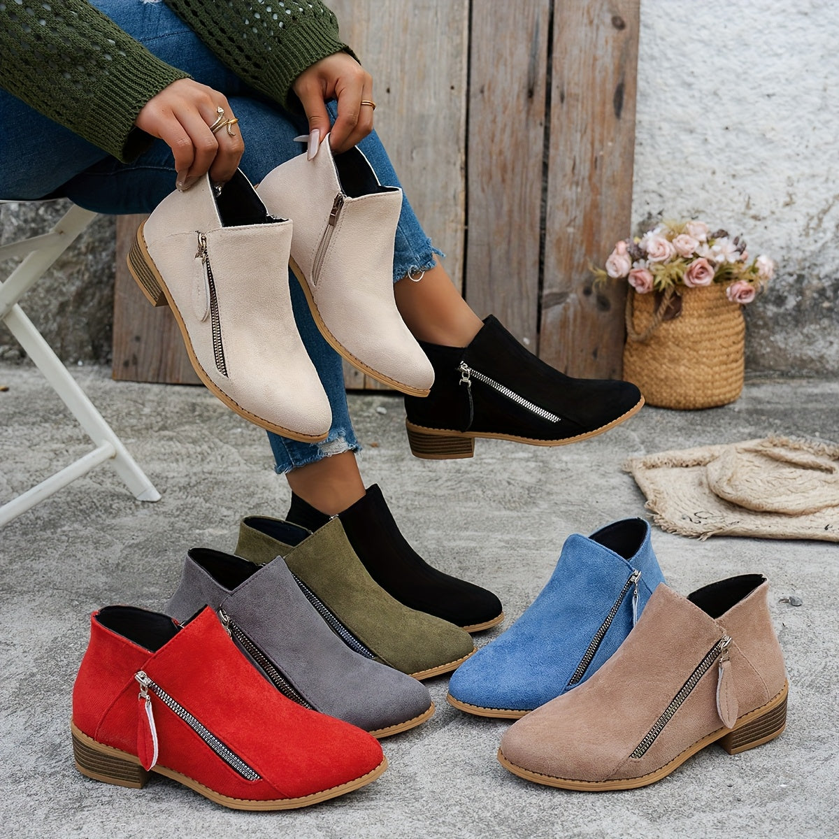 Elegant block heel side-zip ankle boots