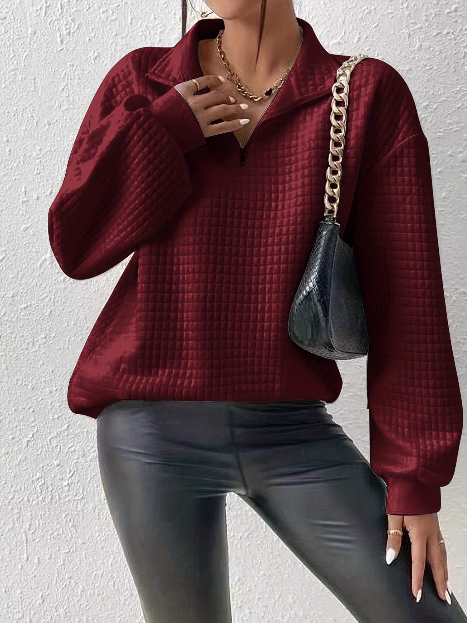 Relaxed Quarter-Zip Mock Neck Pullover