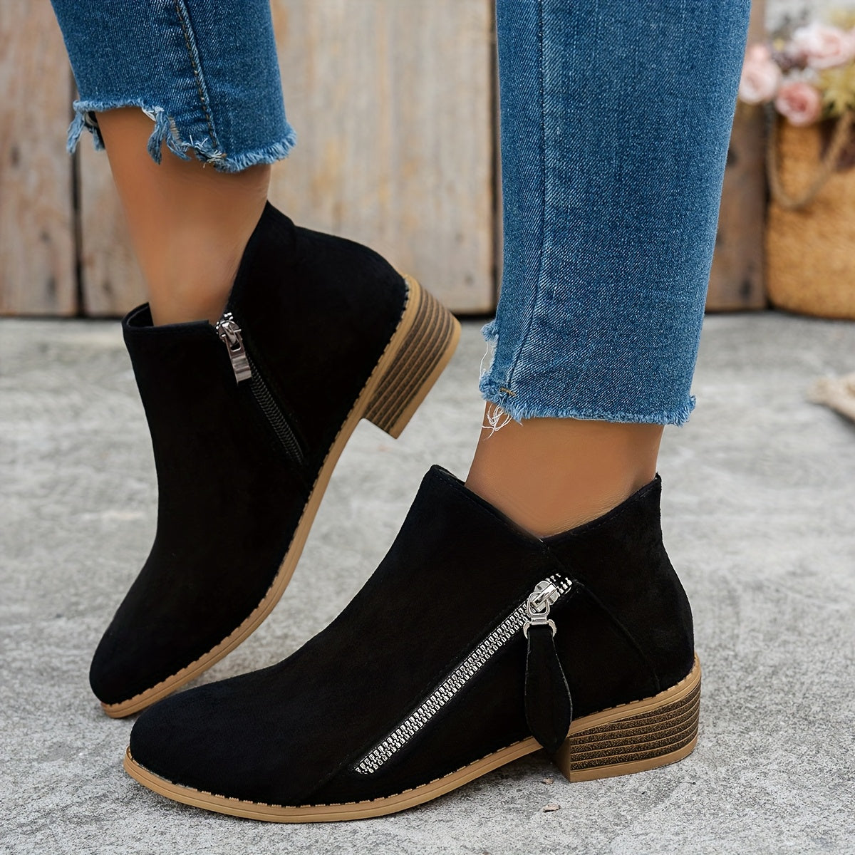 Elegant block heel side-zip ankle boots