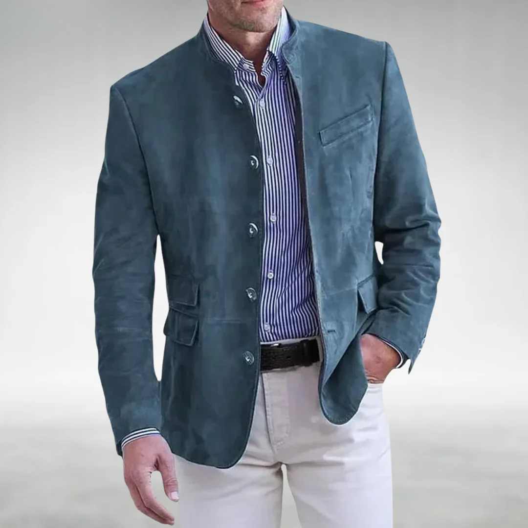 Markus – Suede Leather Jacket with Mandarin Collar