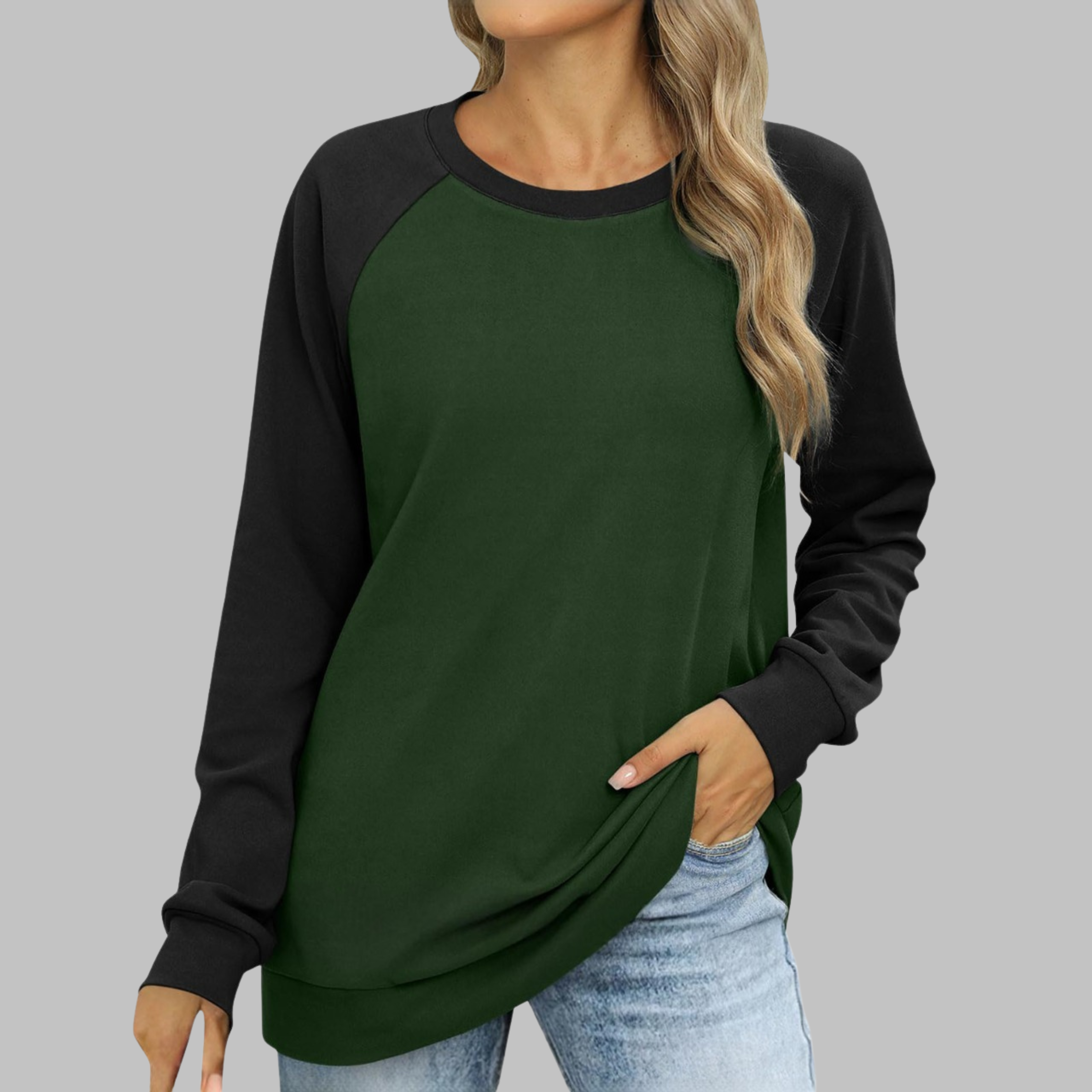 Effortless round neck long sleeve crewneck sweatshirt