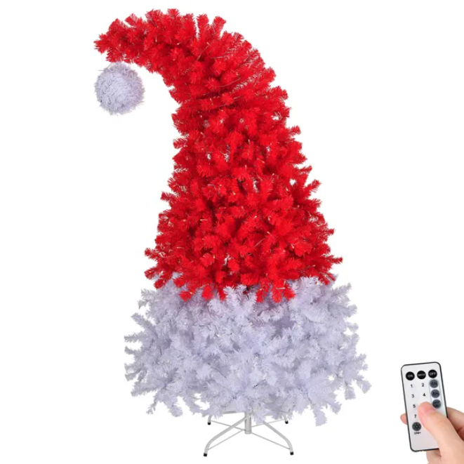 Pre-Lit Santa Hat Christmas Tree 6ft – Red and White Novelty Tree with Lights for Home or Store