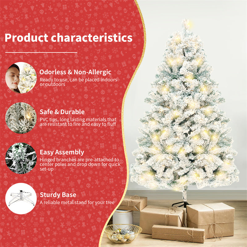 Pre-Lit Artificial Pine Christmas Tree 6ft, 7.5ft – Lighted Green PVC Tree with Metal Stand