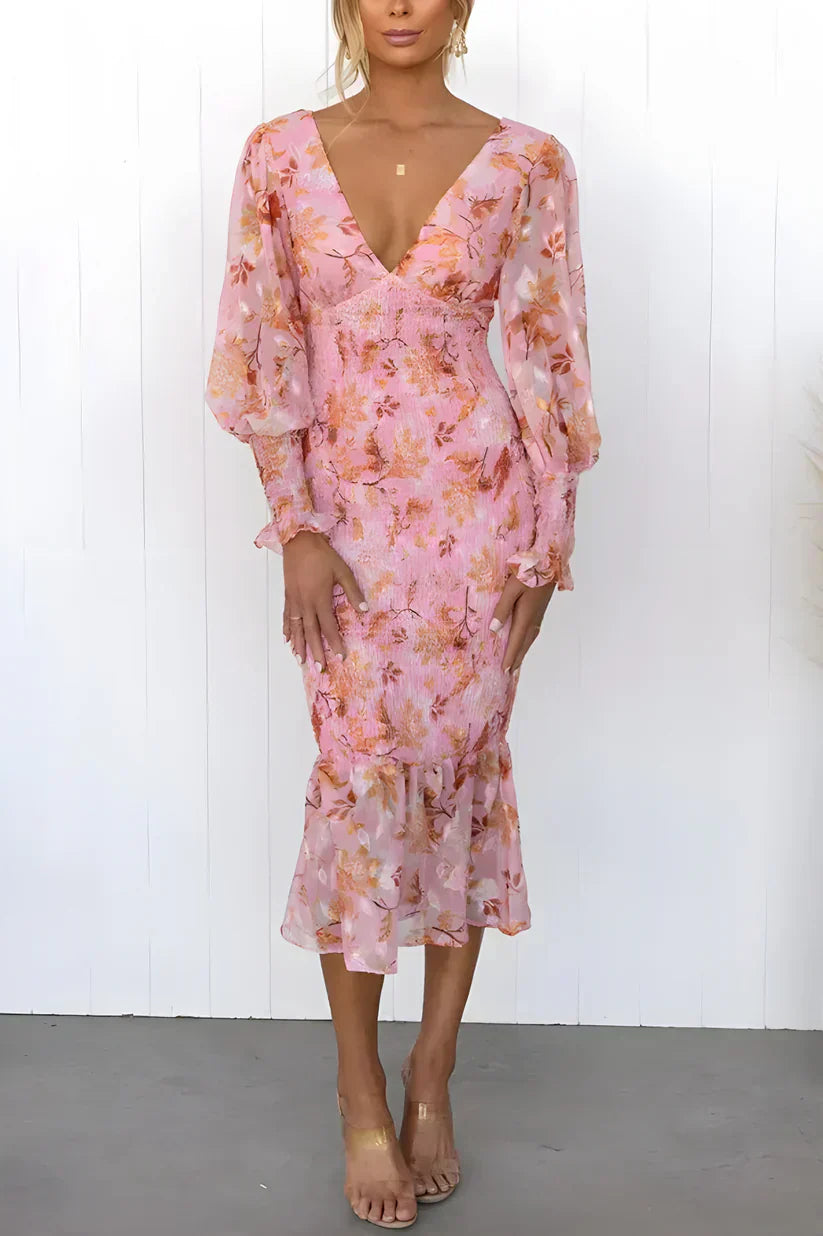 Gabrielle | Women's Floral Flowy Draped Dress Evening