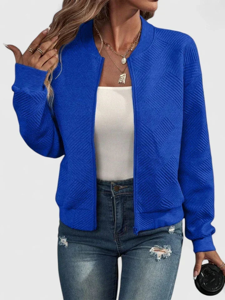 Women's Lightweight Bomber Jacket Textured Zip Up Ribbed Long Sleeve