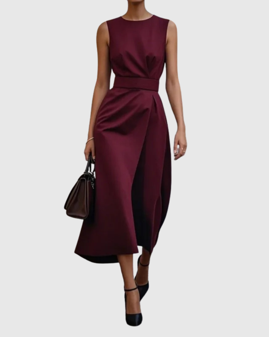 Vera | Women's Sleeveless Midi Dress Round Neck Twist Waist