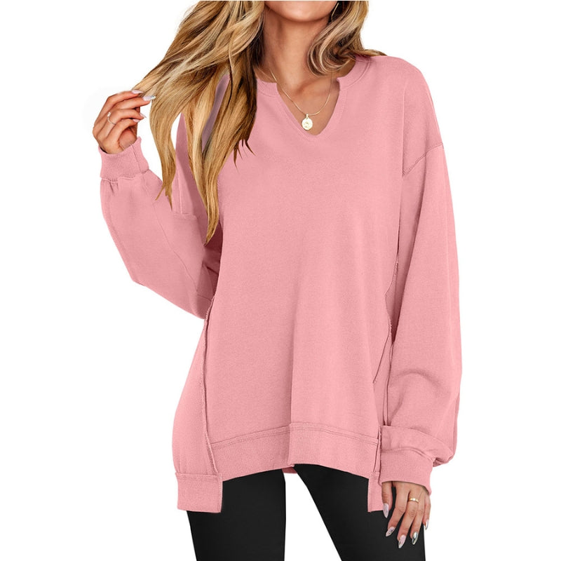 Relaxed oversized v-neck tunic sweatshirt