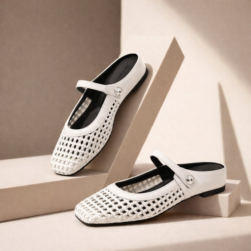 Goldie | Women's Mary Jane Mules Woven Flat Slip On Shoes