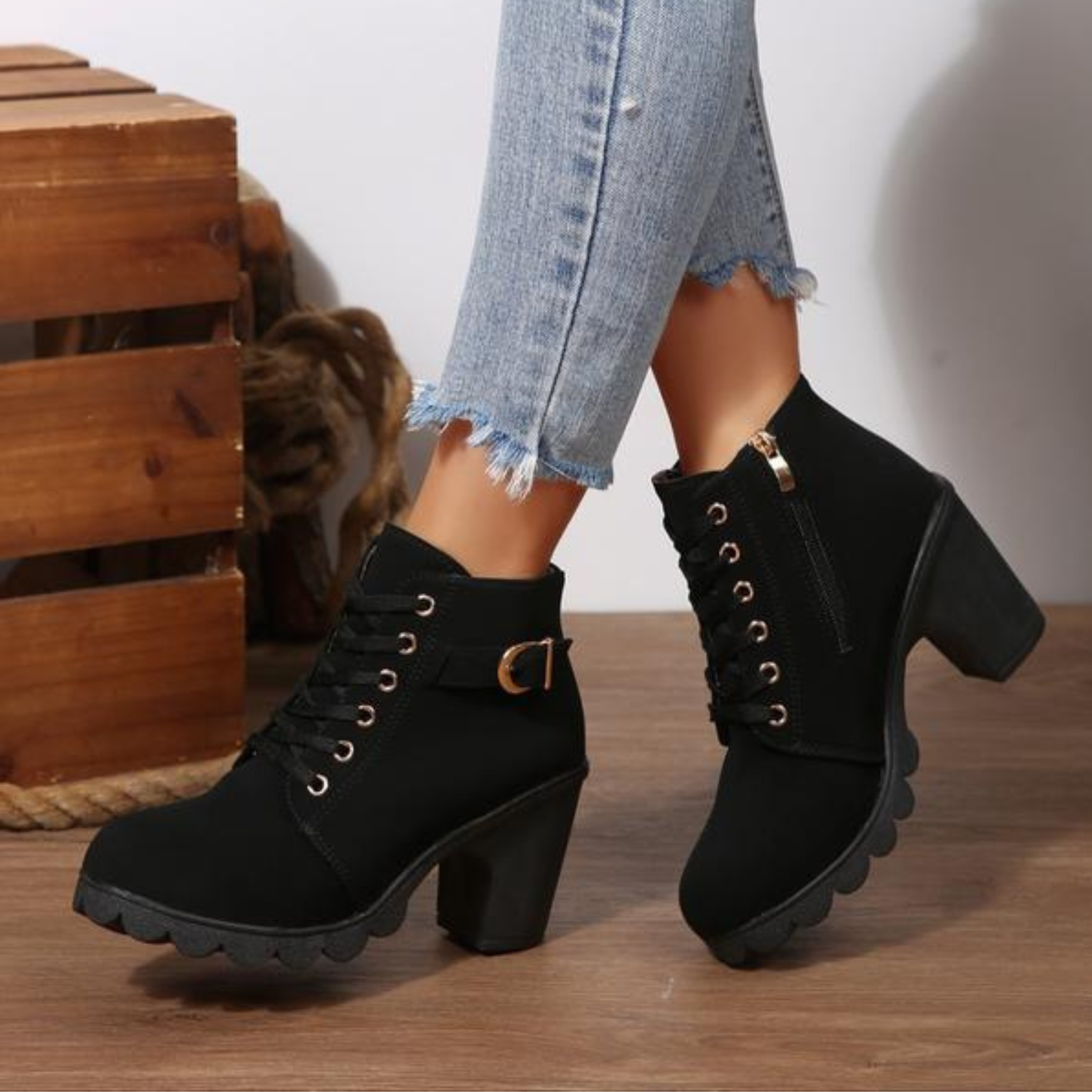 Stylish lace-up chunky combat ankle boots