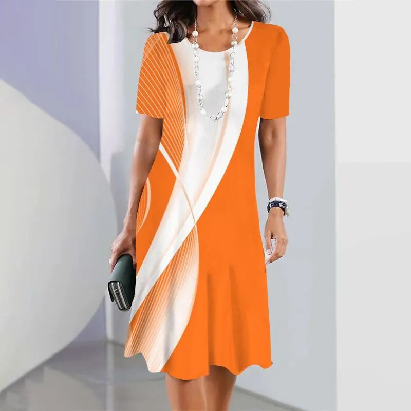 Vivid | Women's Print Midi Dress Short Sleeve A-Line Casual