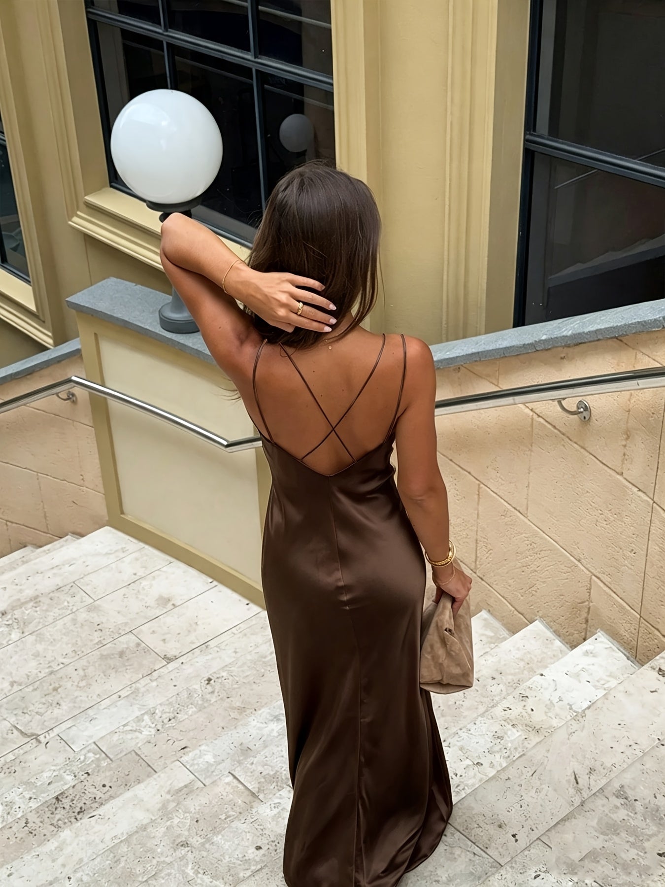 Women's Satin Slip Maxi Dress V-Neck Spaghetti Strap Backless Slim Fit Party Dinner