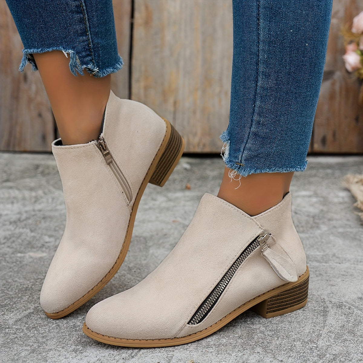 Elegant block heel side-zip ankle boots