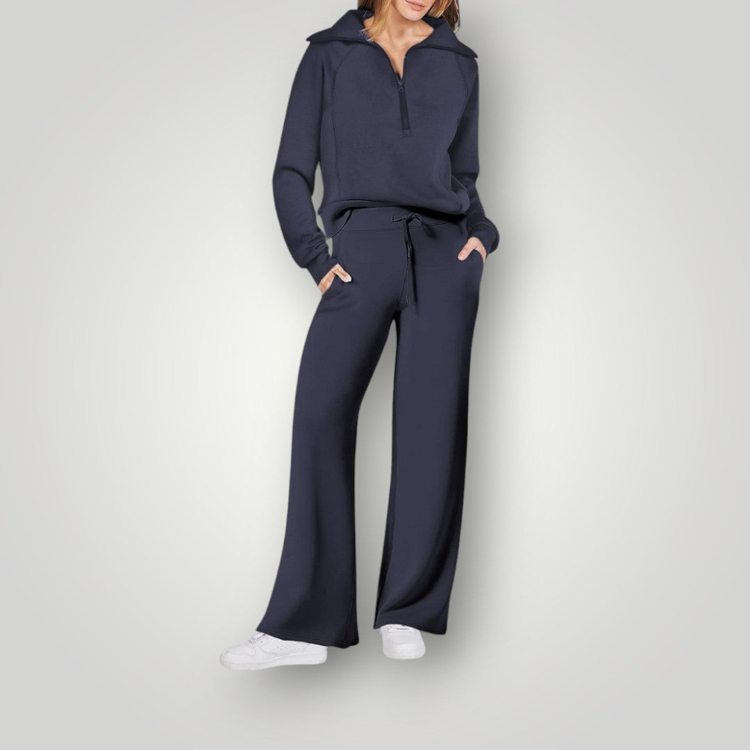 Luna | Women's Loungewear Set Half Zip Sweatshirt Wide Leg Pants