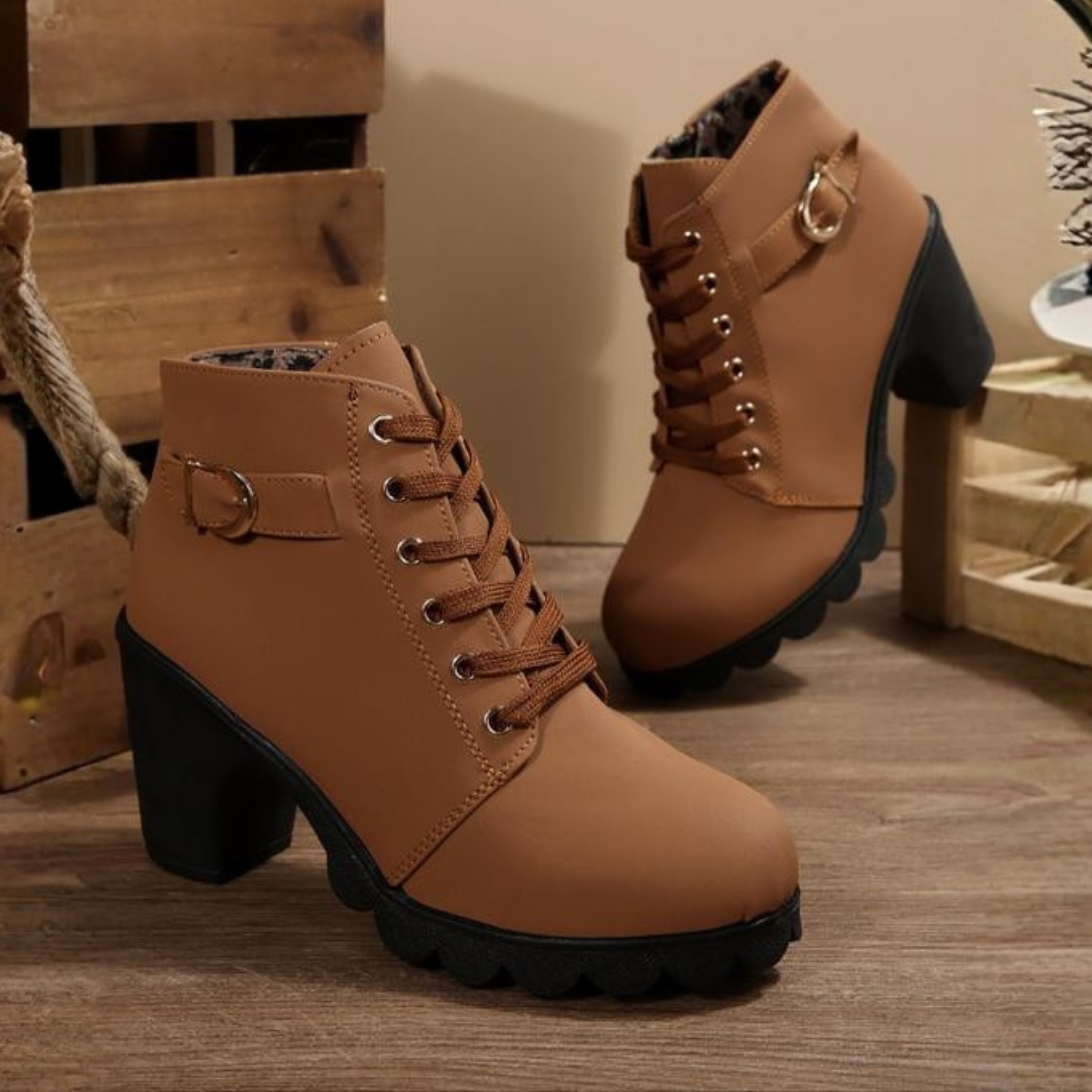 Stylish lace-up chunky combat ankle boots