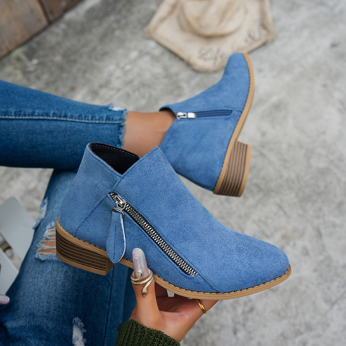 Elegant block heel side-zip ankle boots