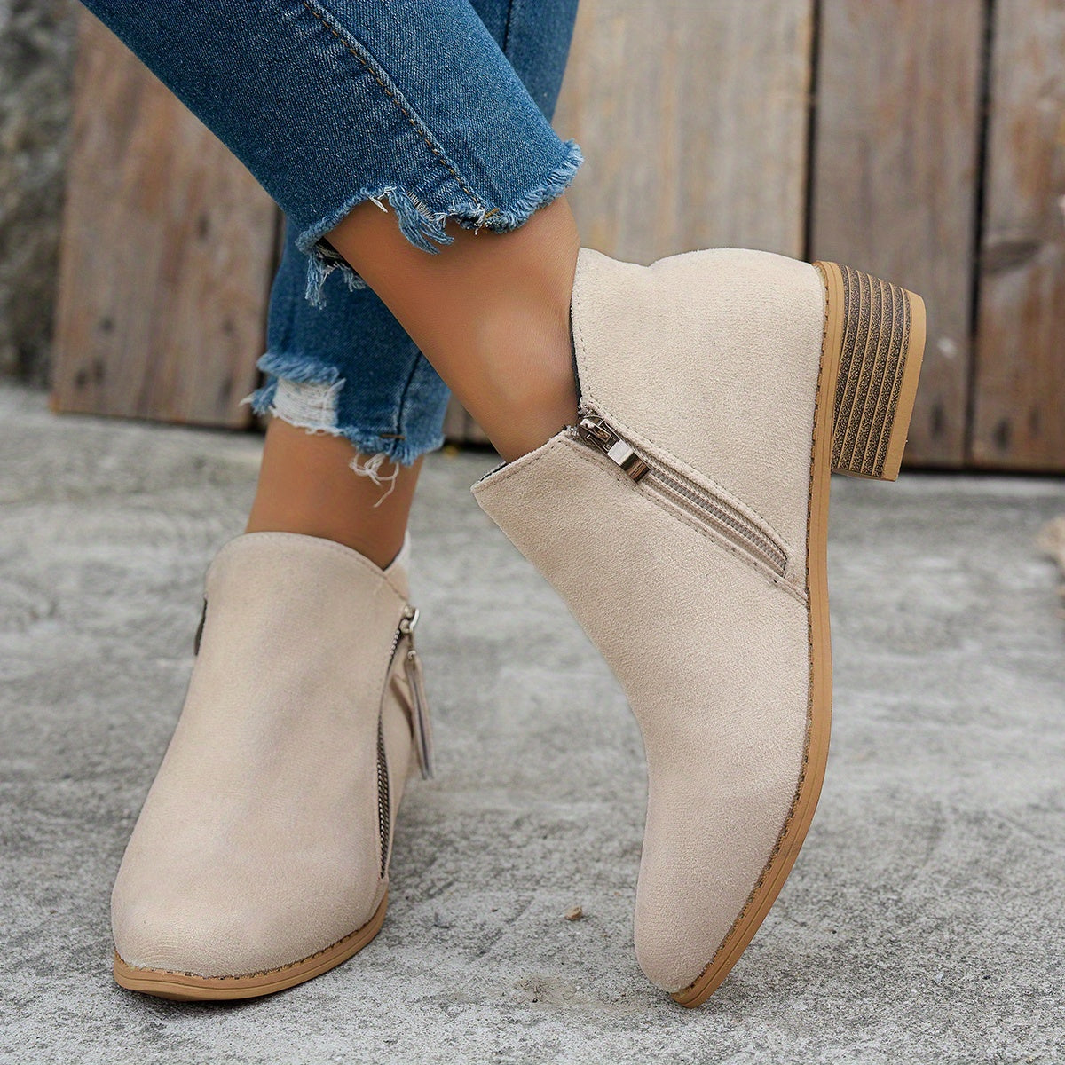 Elegant block heel side-zip ankle boots