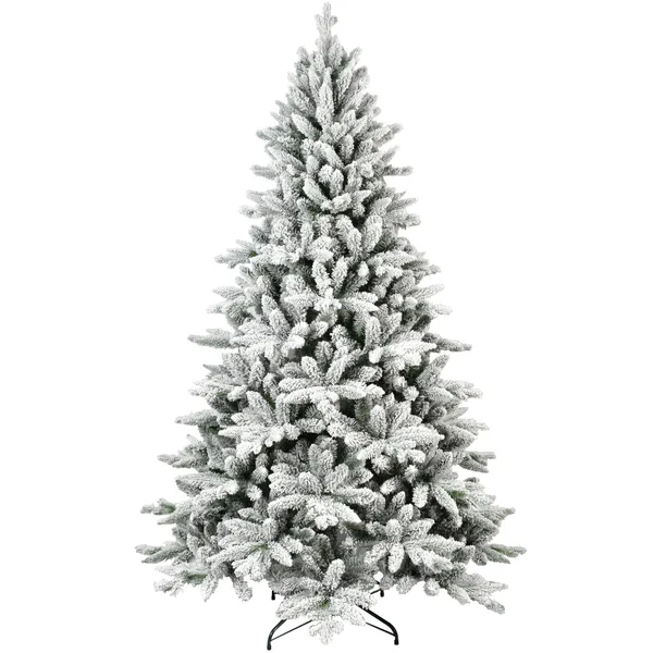 Unlit Snow Flocked Christmas Tree 7ft – Hinged Artificial Tree with 1514 PVC Branches, Sturdy Stand