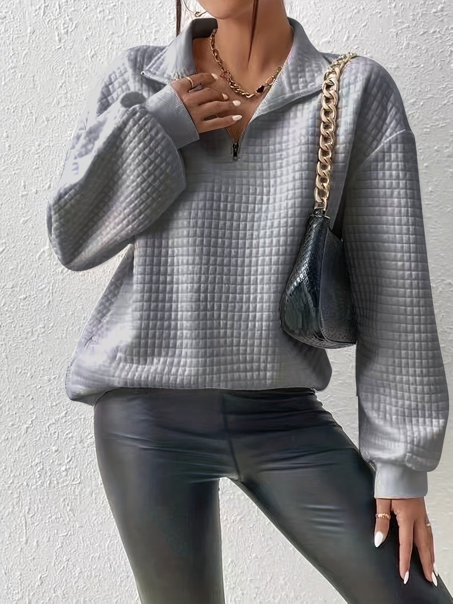 Relaxed Quarter-Zip Mock Neck Pullover