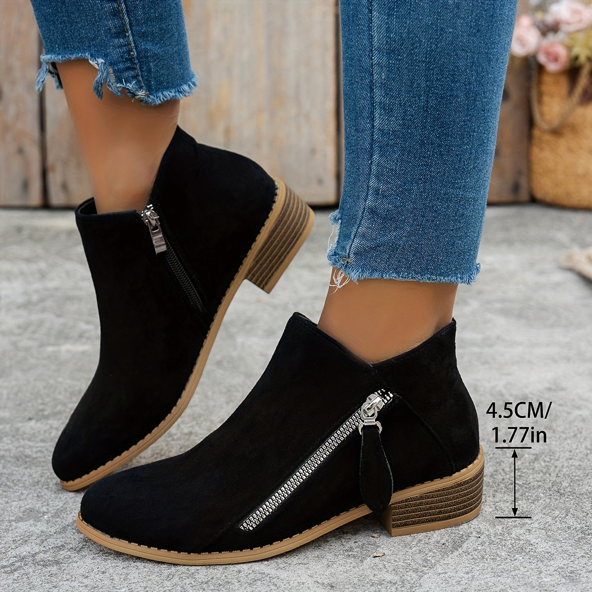 Elegant block heel side-zip ankle boots