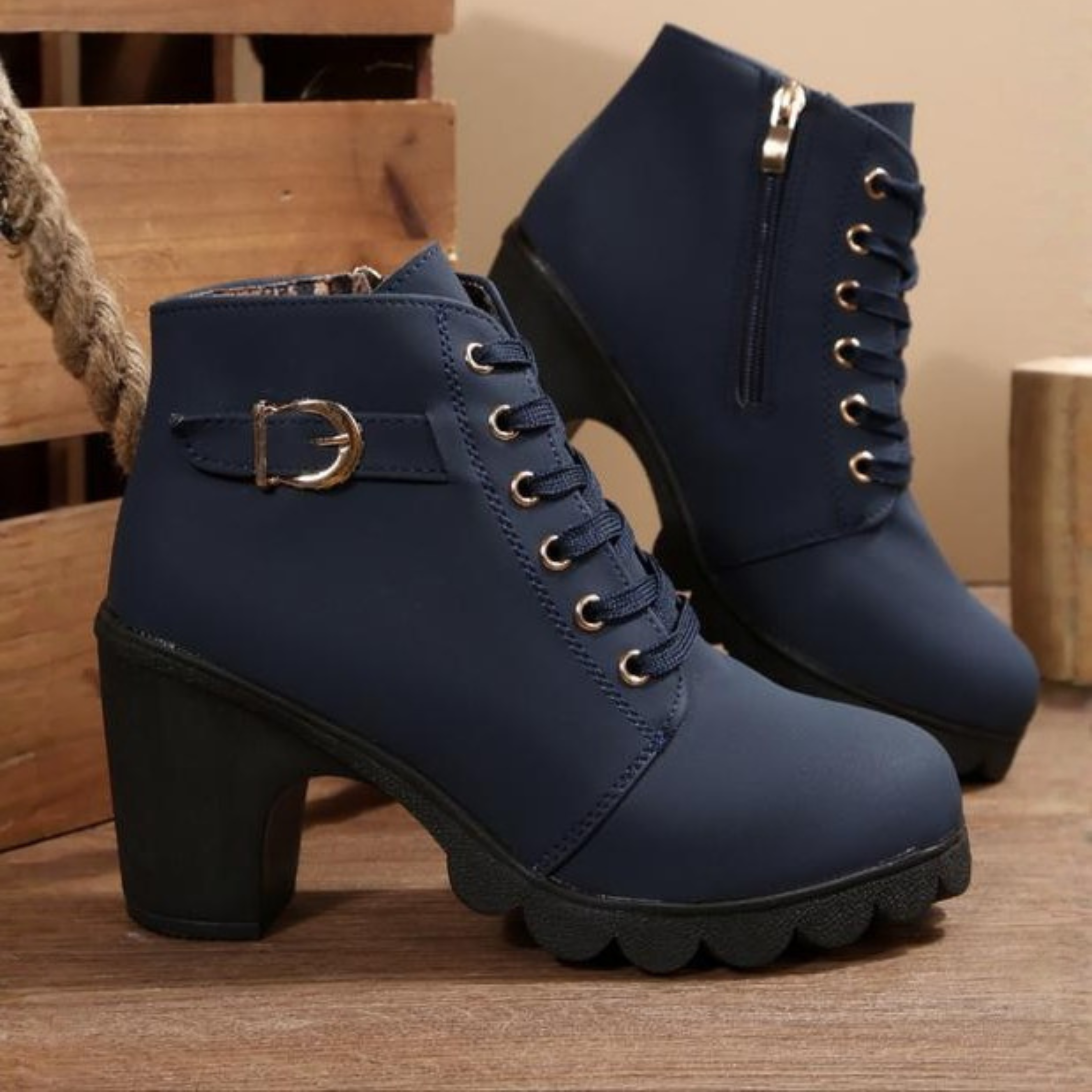 Stylish lace-up chunky combat ankle boots