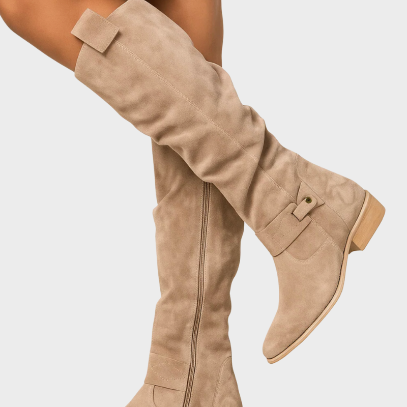 Elegant stacked heel tall boots