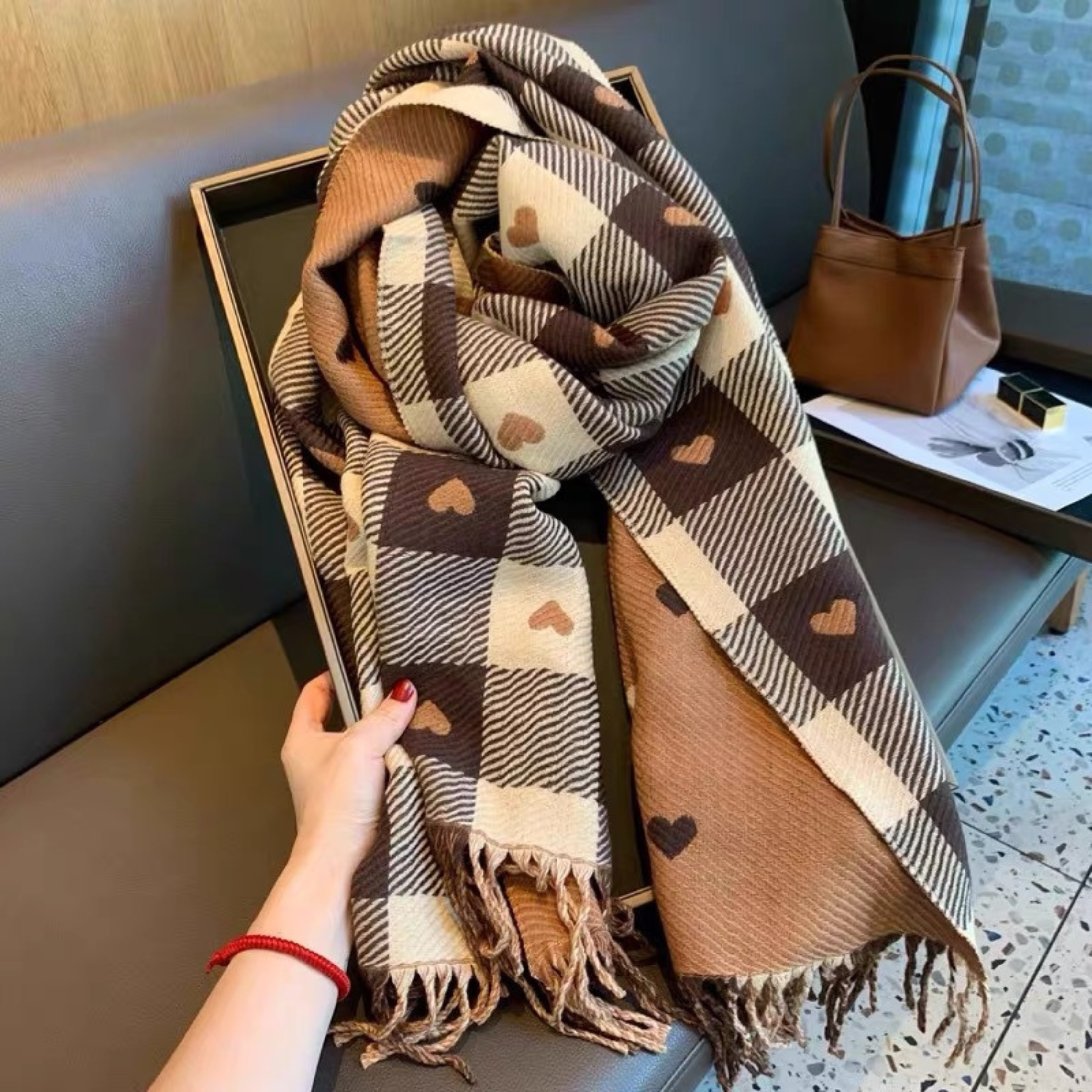 ZOLANI | Comfy Warm Plaid Double Side Tassel Scarf