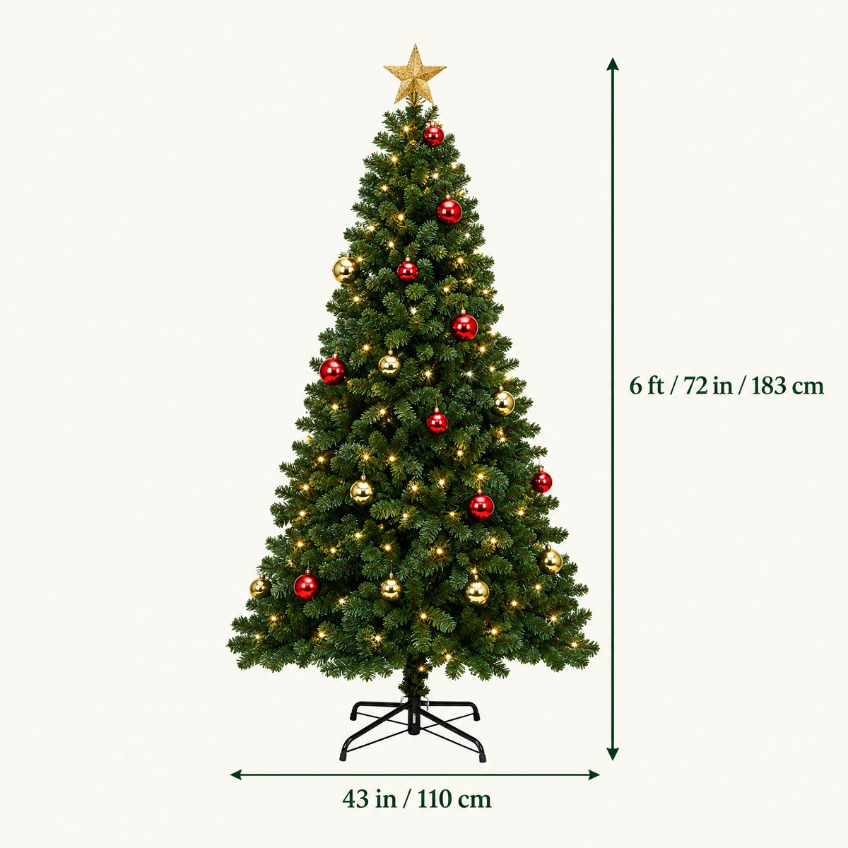 6ft Pre-Lit Christmas Tree with Ornaments – Hinged Pine, Warm White Lights & Remote