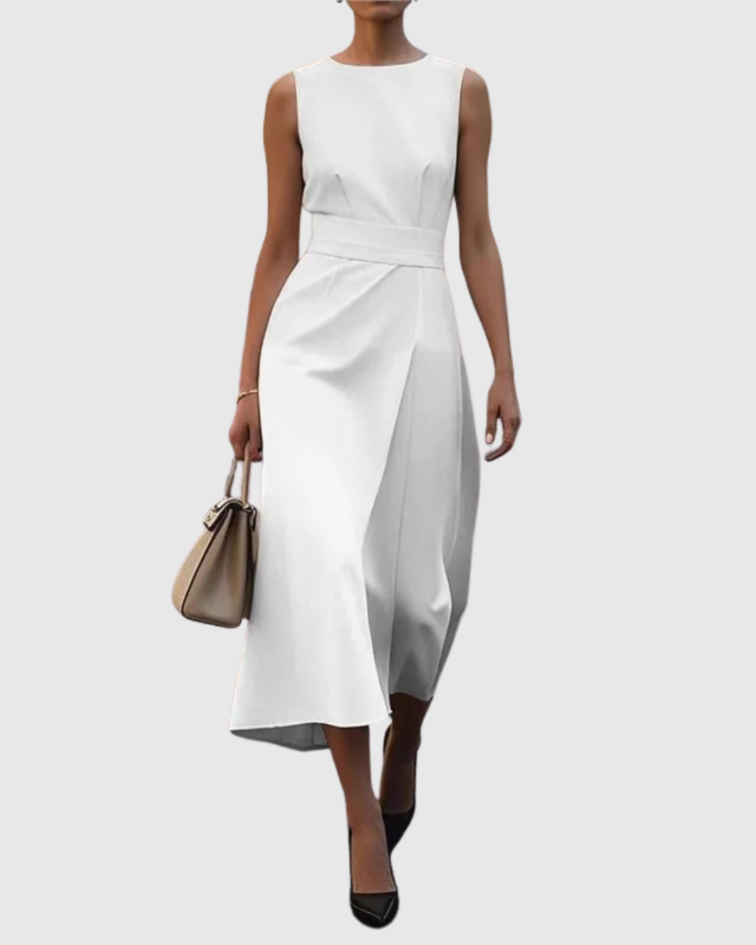 Vera | Women's Sleeveless Midi Dress Round Neck Twist Waist