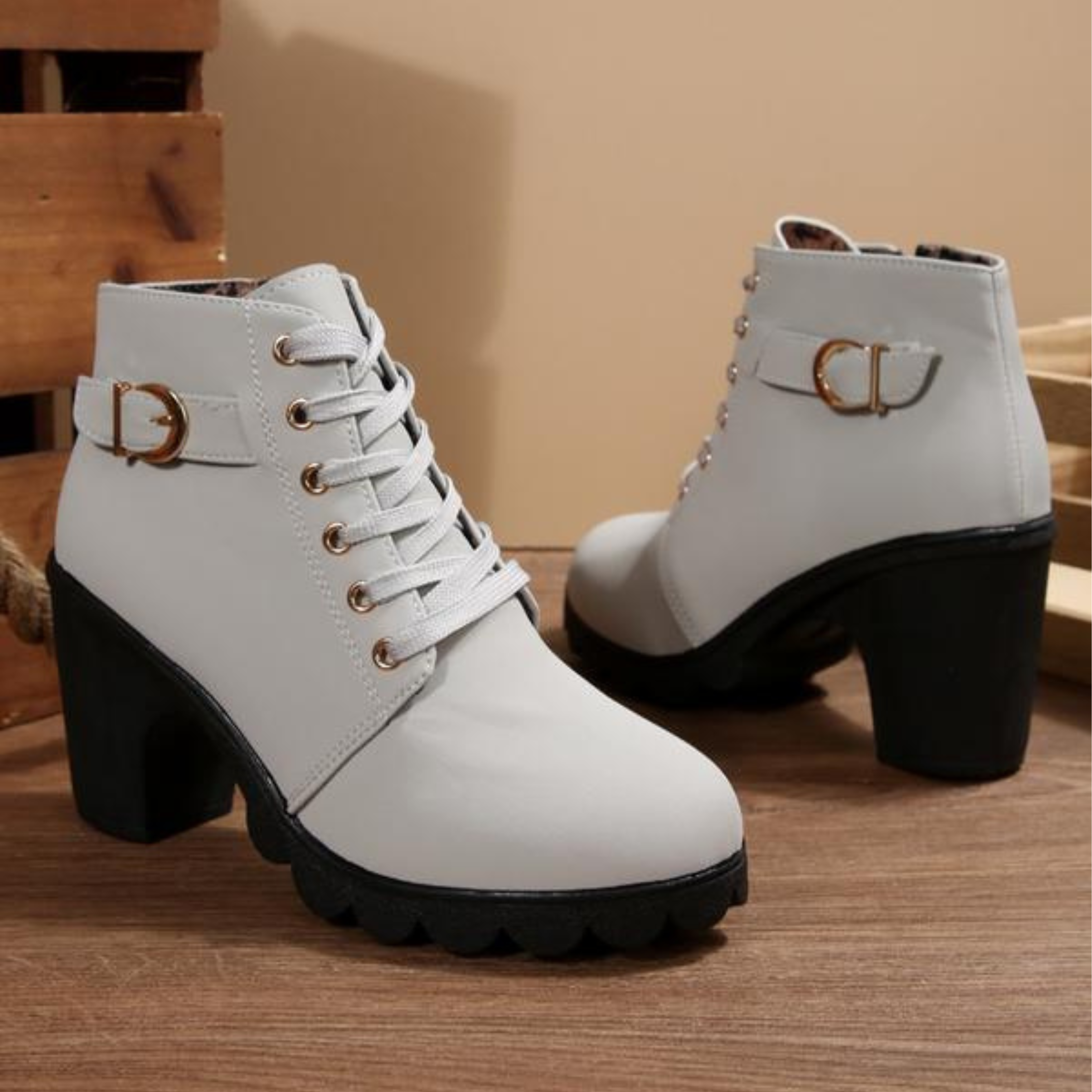 Stylish lace-up chunky combat ankle boots