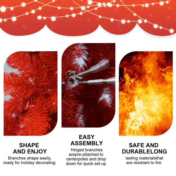 Red Artificial Christmas Tree 5ft – 624 Mixed PVC Tips, Hinged Branches, Foldable Stand