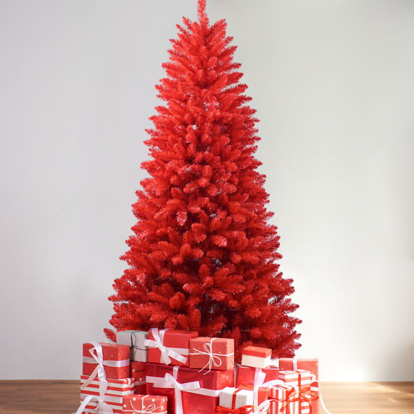 Red Artificial Christmas Tree 5ft – 624 Mixed PVC Tips, Hinged Branches, Foldable Stand