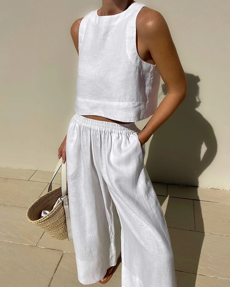 Salina | Women's Two Piece Set Crop Top Wide Leg Pants