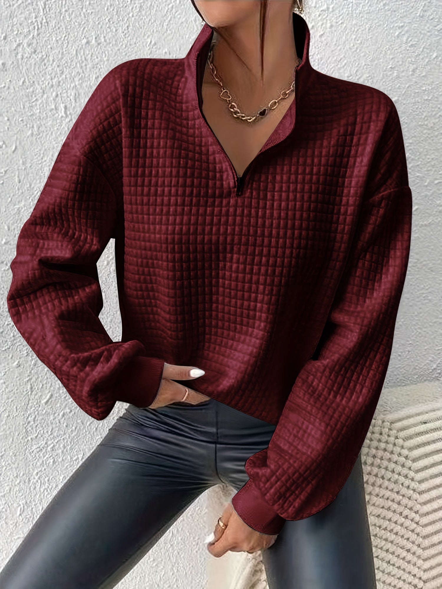 Relaxed Quarter-Zip Mock Neck Pullover