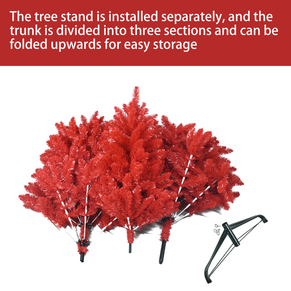Red Artificial Christmas Tree 5ft – 624 Mixed PVC Tips, Hinged Branches, Foldable Stand