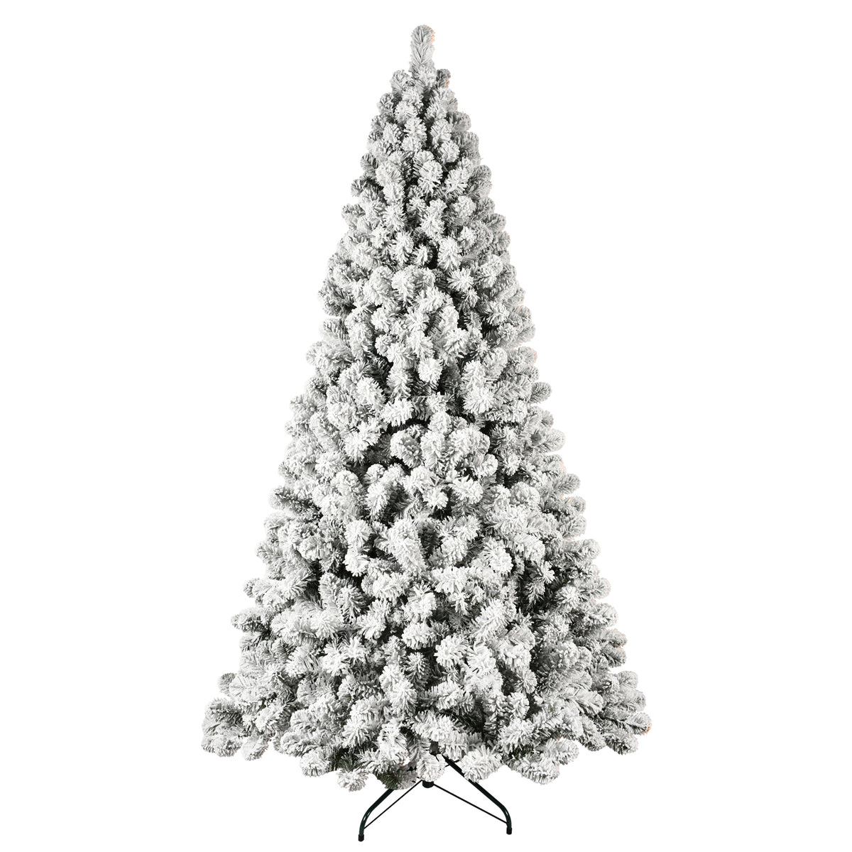 Pre-Lit Snow Flocked Christmas Tree 5ft, 6ft, 8ft, 9ft – Hinged PVC Branches with Lights