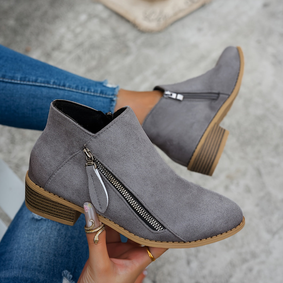 Elegant block heel side-zip ankle boots